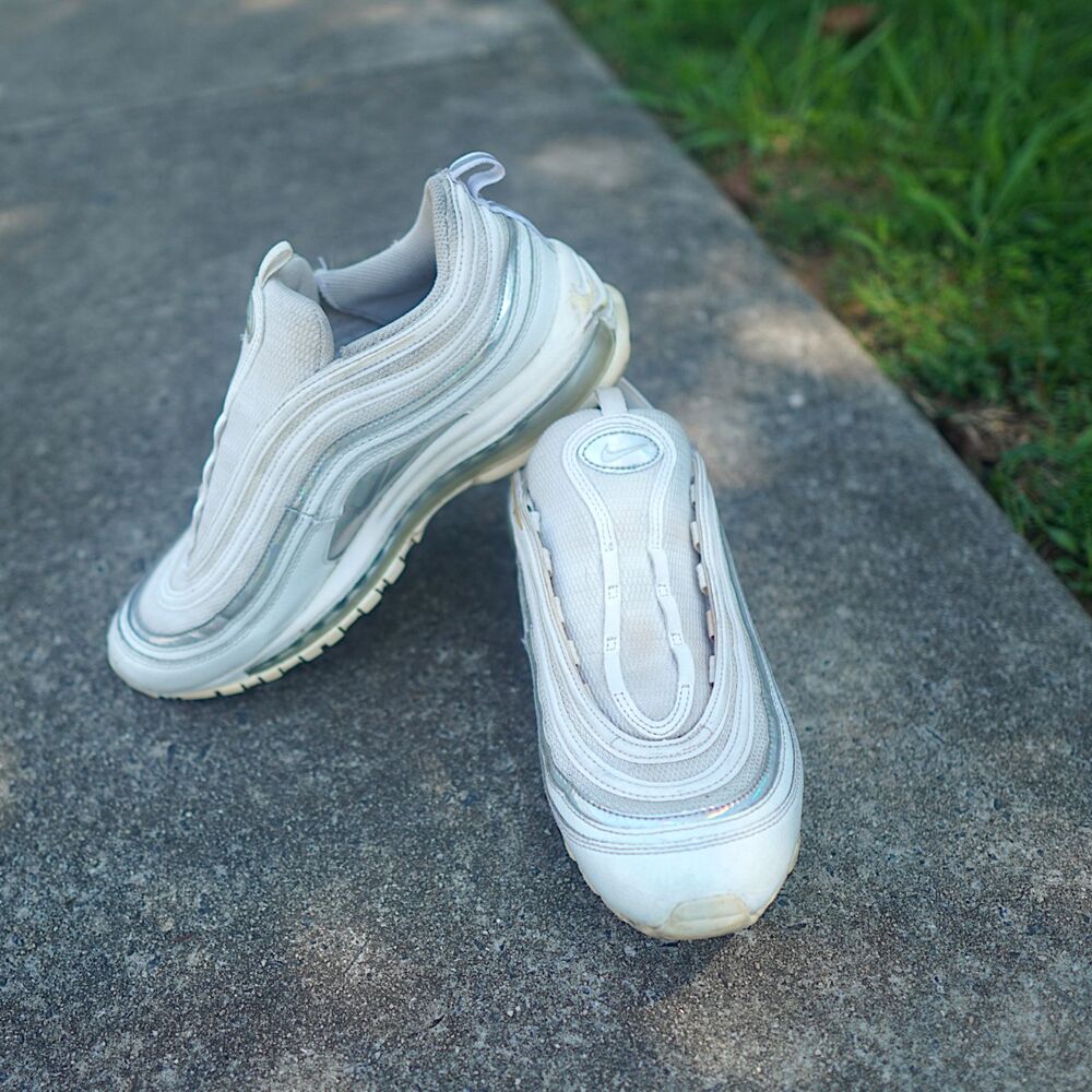 Nike Air Max 97 White Metallic Silver Running Shoes Men's Size 10 NO LACES